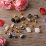 Rainbow Drusy Geode Chip Bead Stud Earrings