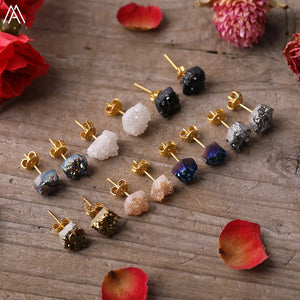 Rainbow Drusy Geode Chip Bead Stud Earrings