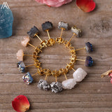 Rainbow Drusy Geode Chip Bead Stud Earrings