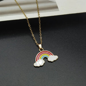 Colorful Rainbow B Pendant Necklace for Women Girls
