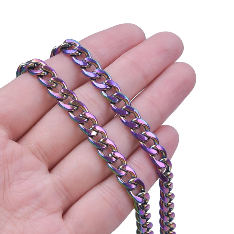 Rainbow/Silver Link Chain Necklace Stainless Steel Jewelry