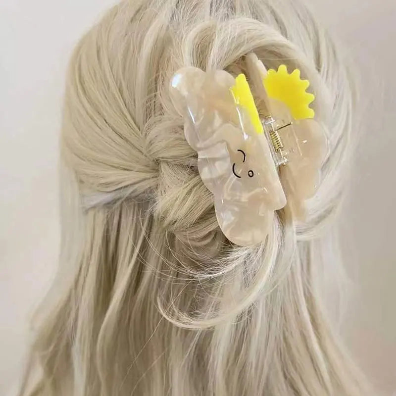 Rainbow Sun Raindrops Hair Clips for Women Harajuku Vintage Claw Clip