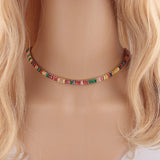 Rainbow Tennis CZ Necklace for Women Crystal Colorful Stone Choker Jewelry