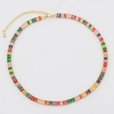 Rainbow Tennis CZ Necklace for Women Crystal Colorful Stone Choker Jewelry