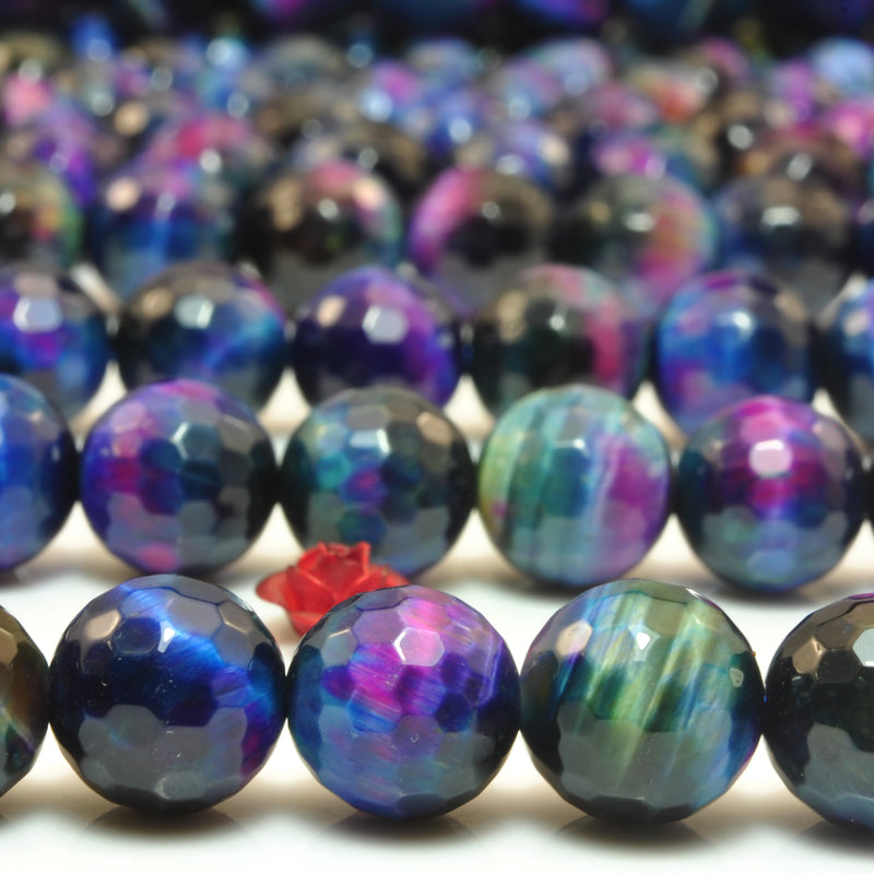 Rainbow Tiger's Eye Faceted Round Beads for DIY Jewelry