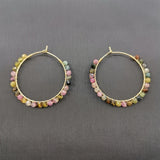 Rainbow Tourmaline Earring Hoops Faceted Stones Wire Wrap
