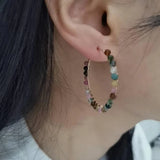Rainbow Tourmaline Earring Hoops Faceted Stones Wire Wrap