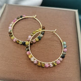 Rainbow Tourmaline Earring Hoops Faceted Stones Wire Wrap