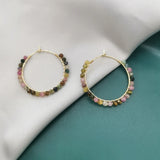 Rainbow Tourmaline Earring Hoops Faceted Stones Wire Wrap