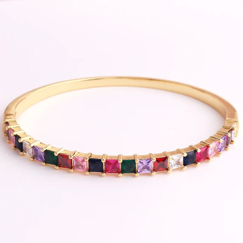 Rainbow CZ Crystal Bangle Bracelet for Women Lady Gift