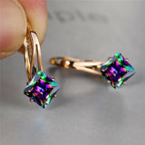 Rainbow Zircon Square Stone Earrings Antique Rose Wedding