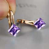 Rainbow Zircon Square Stone Earrings Antique Rose Wedding