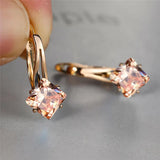 Rainbow Zircon Square Stone Earrings Antique Rose Wedding