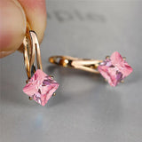 Rainbow Zircon Square Stone Earrings Antique Rose Wedding