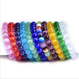 Rainbow Cat's Eye Crystal Glass Stone Beads Charm Reiki Bracelet Bangle Women