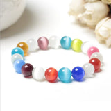 Rainbow Cat's Eye Crystal Glass Stone Beads Charm Reiki Bracelet Bangle Women