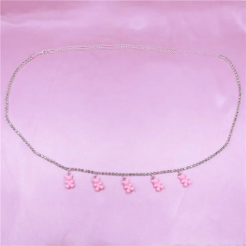 Rainbow Bear Body Chain Waist Chain Sexy Bikini Beach Rhinestone Waist Chain