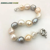 Rainbow Pearl Bracelet Bangle Mixed Freshwater Pearls Peach Grey