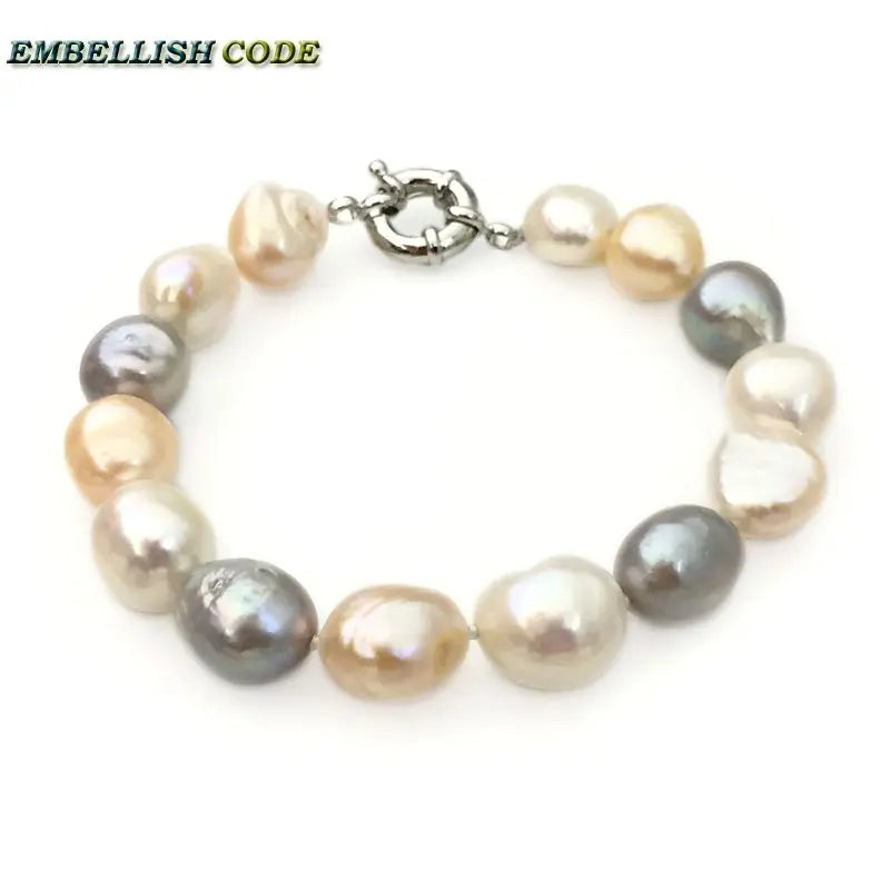 Rainbow Pearl Bracelet Bangle Mixed Freshwater Pearls Peach Grey