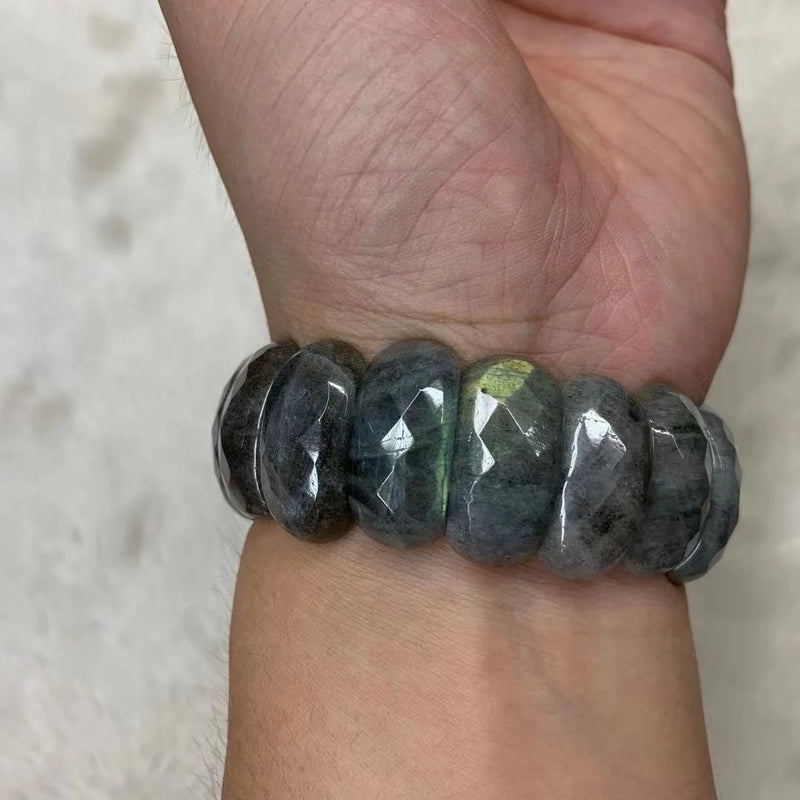 Labradorite Stone Beads Bracelet Natural Gemstone Bangle For Woman