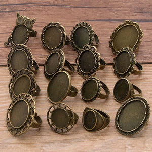 6 Pcs Animal Cabochons Adjustable Ring Settings Blank/Base Bezels