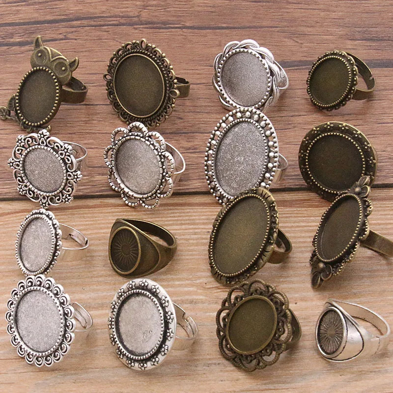 6 Pcs Animal Cabochons Adjustable Ring Settings Blank/Base Bezels