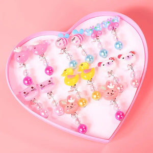 7 Pairs Pearl Rhinestone Cartoon Animal Ear Clip Earrings Set for Girls Kids