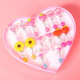 7 Pairs Pearl Rhinestone Cartoon Animal Ear Clip Earrings Set for Girls Kids