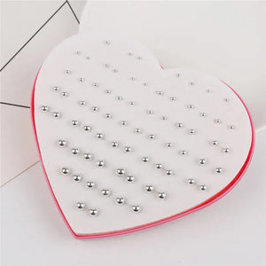Classic Round Ball Metal Bead Small Stud Earrings Set For Women