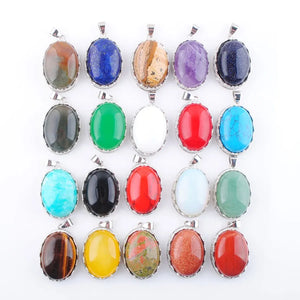 10pcs Natural Stone Oval Bead Dangle Pendant Jewelry Mixed Lot