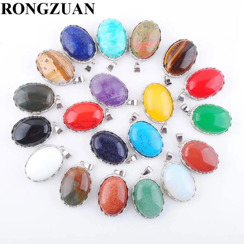 10pcs Natural Stone Oval Bead Dangle Pendant Jewelry Mixed Lot