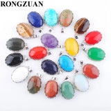 10pcs Natural Stone Oval Bead Dangle Pendant Jewelry Mixed Lot