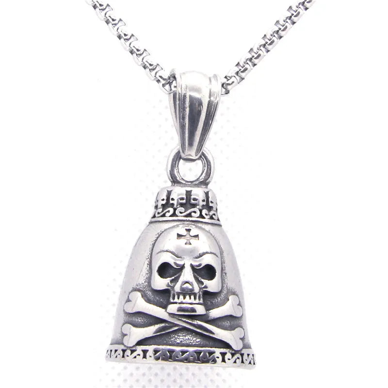 Skull Bones Bell Pendant Stainless Steel Gothic Style Cross Bell Pendant