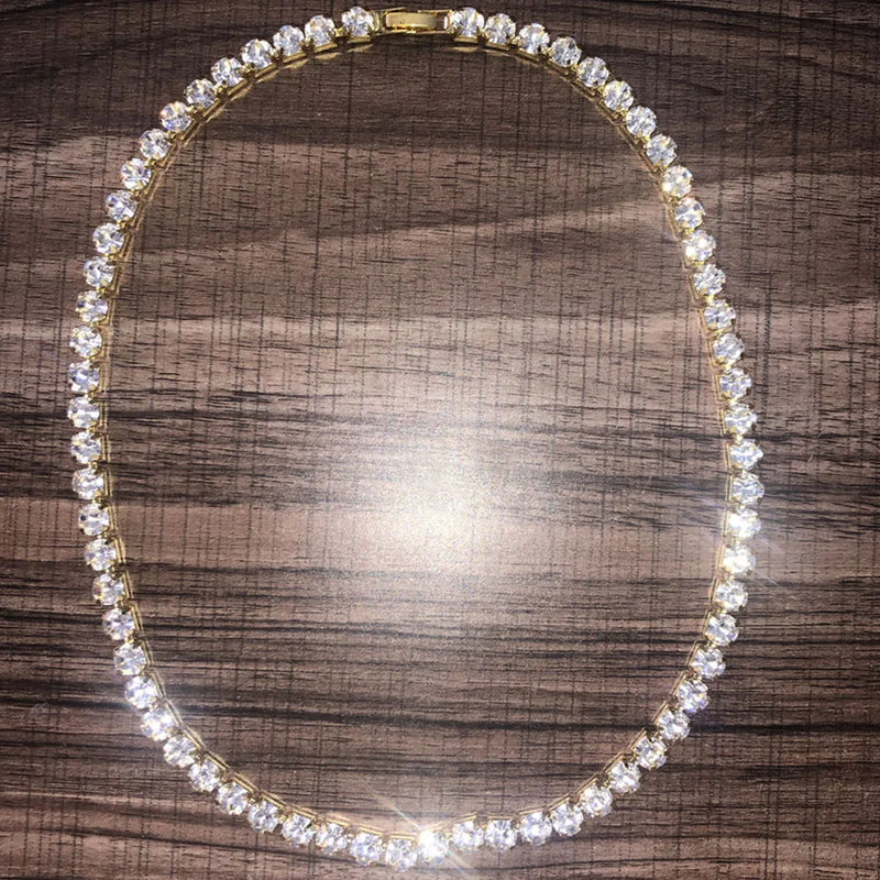 Big Rhinestone Tennis Necklace Iced Out Choker for Women