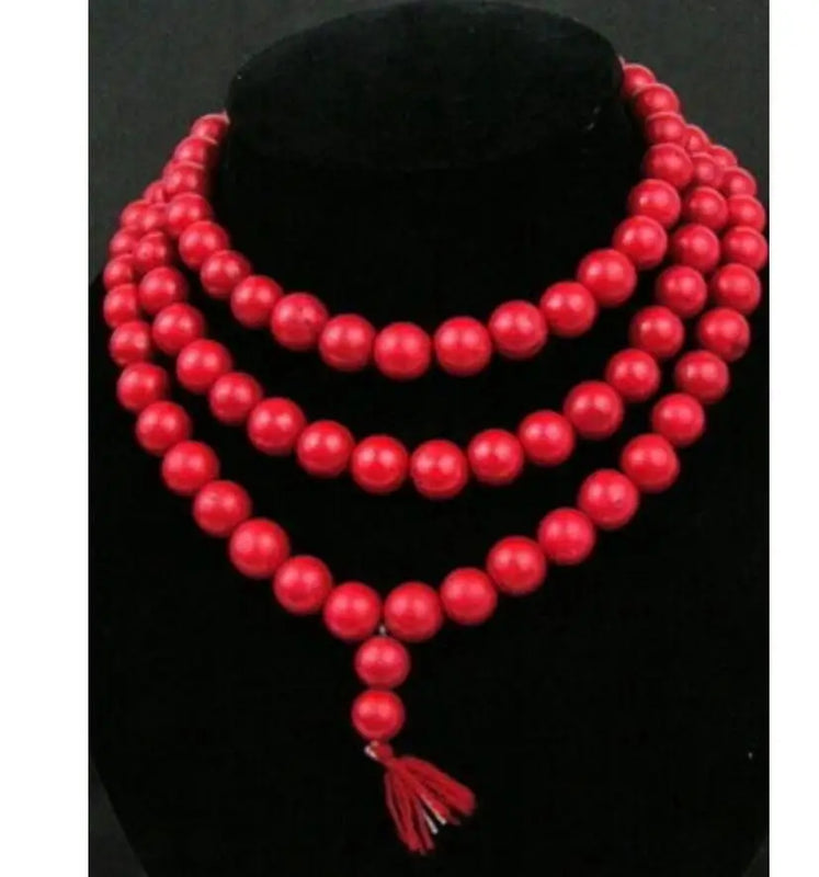 Rare 108 Tibetan Buddhist Red Coral 10mm Prayer Beads Necklace