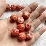 Rare 16MM Carved Coral Orange Red Gemstone Loose Beads