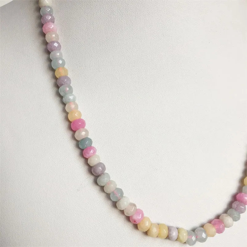 Vintage Faceted Morganite Necklace 4*6MM Beaded Chain Choker