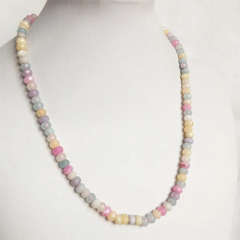 Vintage Faceted Morganite Necklace 4*6MM Beaded Chain Choker