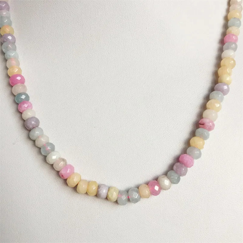 Vintage Faceted Morganite Necklace 4*6MM Beaded Chain Choker