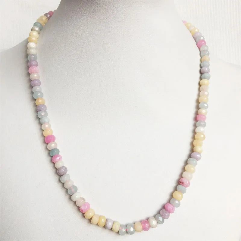 Vintage Faceted Morganite Necklace 4*6MM Beaded Chain Choker