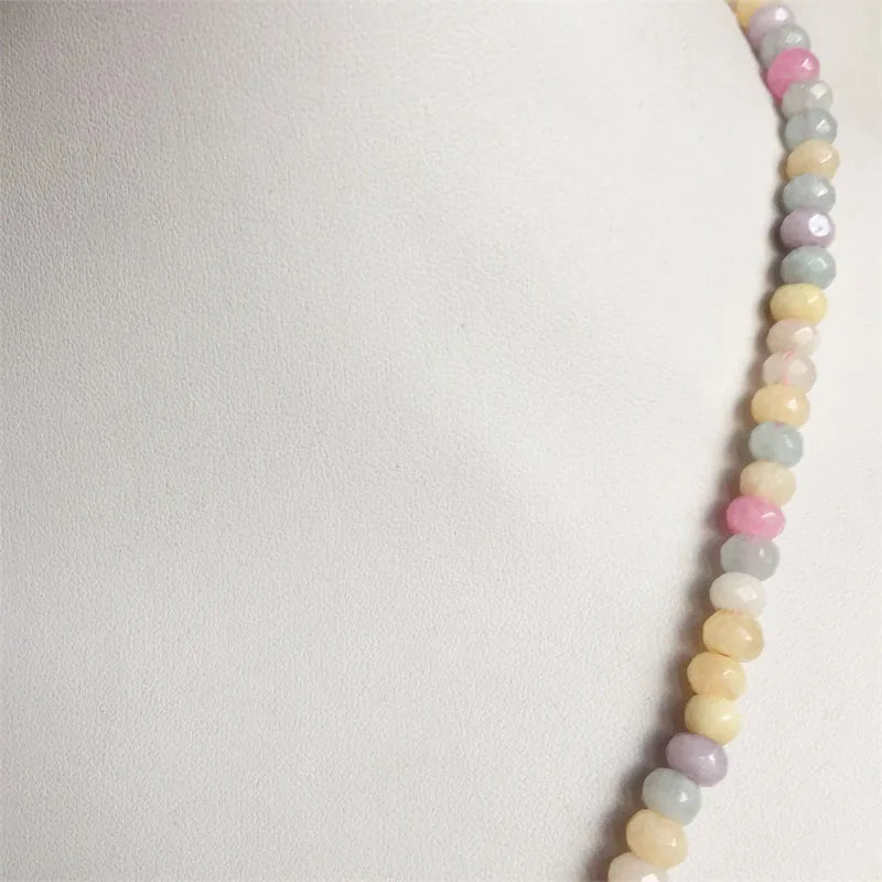 Vintage Faceted Morganite Necklace 4*6MM Beaded Chain Choker