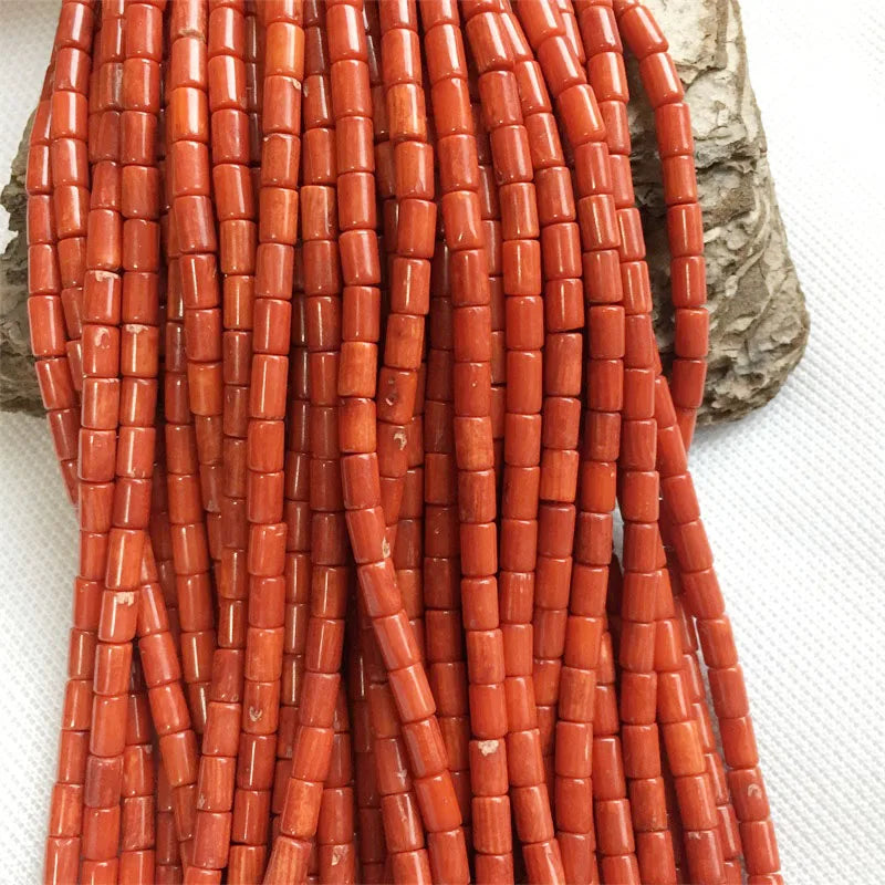 4*6MM Round Tube Orange Red Coral Gemstone Bead
