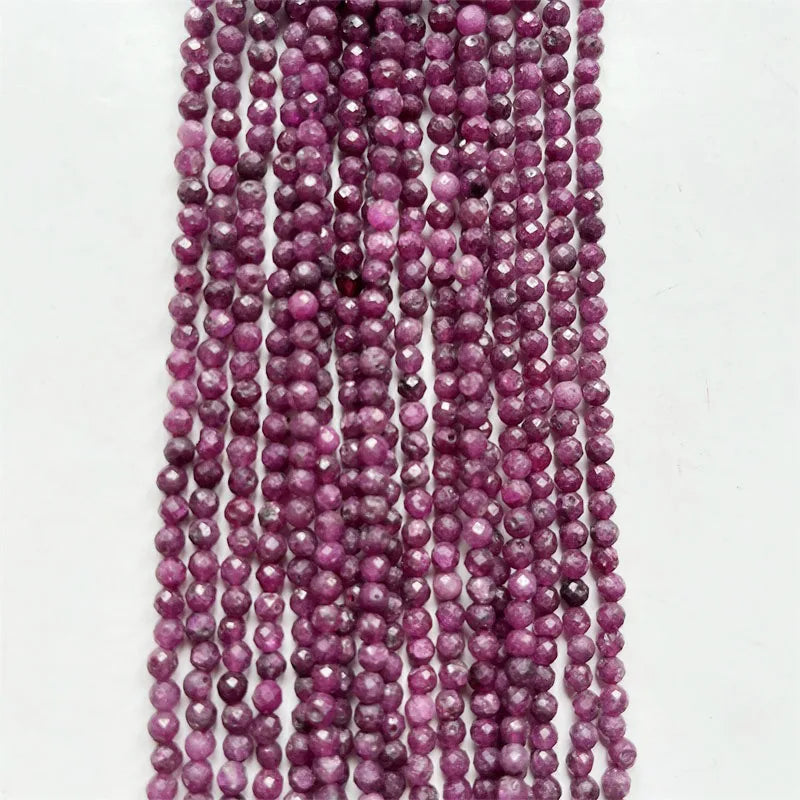 4MM Natural Faceted Purple Red Ruby Loose Beads Women Round Gemstone DIY Jewelry