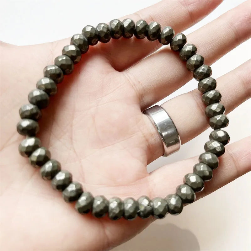5*8MM Iron Pyrite Bracelet Natural Stone Jewelry