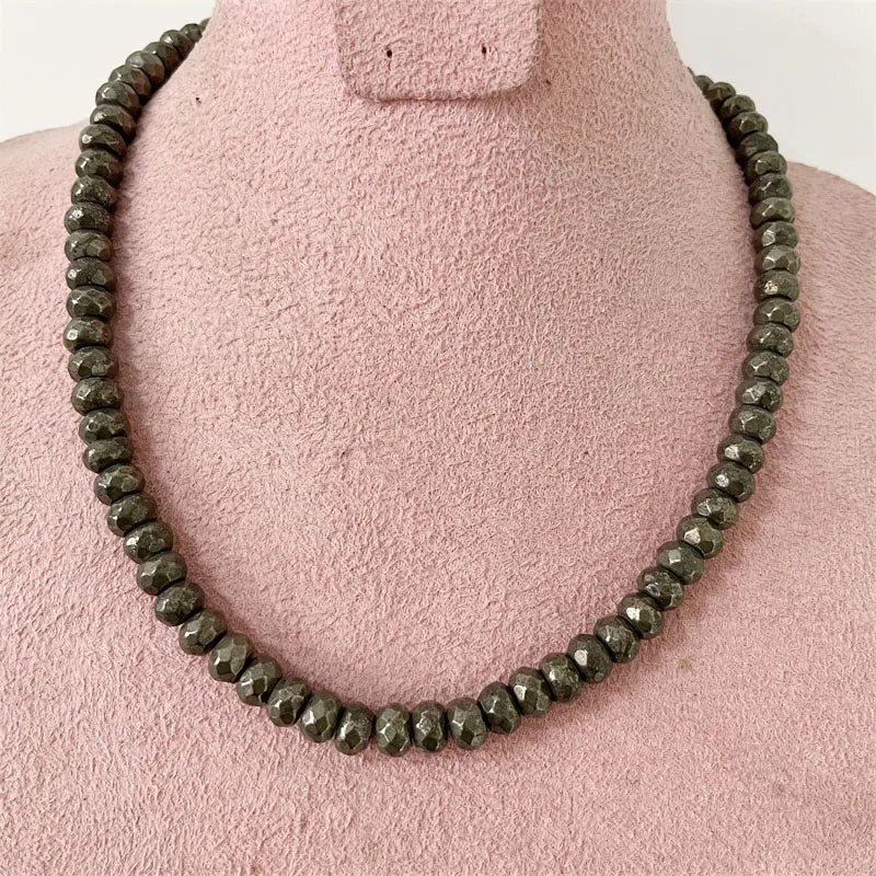 5*8MM Iron Pyrite Faceted Necklace Natural Stone Jewelry