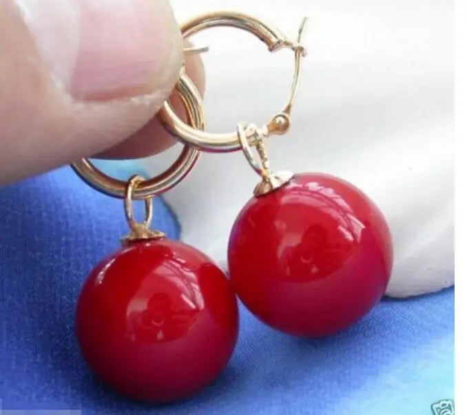 12mm Coral Red South Sea Shell Pearl Earring