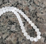 Rare Selenite Round Shpere Gemstone Beaded Stretch Necklace
