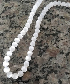Rare Selenite Round Shpere Gemstone Beaded Stretch Necklace