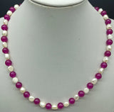 Freshwater Pearl & Rose Red Jade Charm Necklace 18 Inches