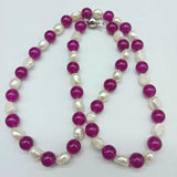 Freshwater Pearl & Rose Red Jade Charm Necklace 18 Inches